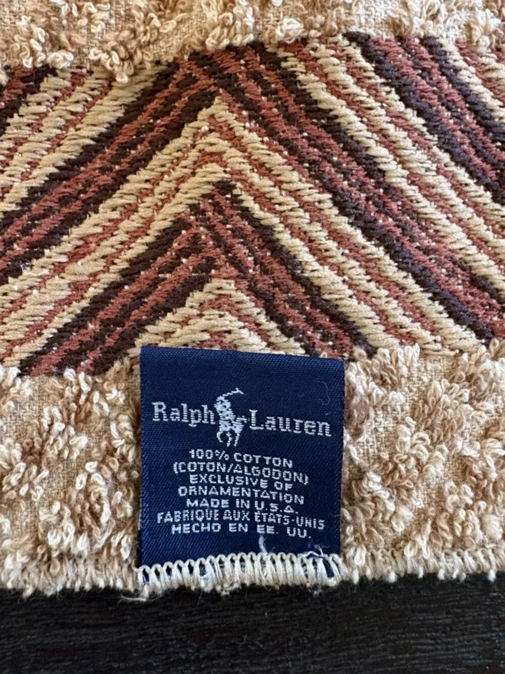 VTG Ralph Lauren Towels 2 Hand 2 Washcloths Guest Set Of 4 Chevron Accents